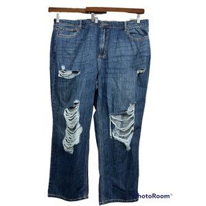 Fashion Nova Boyfriend Jeans Sz 22 Blue Denim Dark Wash Distressed 90s Style NWT